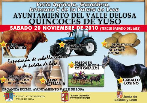El Ayuntamiento de Valle de Losa celebra, el 20 de noviembre en Quincoces de Yuso, la XIV Feria de Ganadería, Agrícola, Artesana y de la Patata de Losa